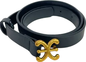 Black Faux Leather  Gold Buckle Belt One Size