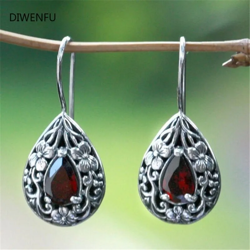 Boho Style Ruby Water Drop Pear Earrings