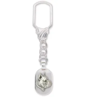 Boxer Key Ring Jewelry Sterling Silver Handmade Dog Key Ring BX4-KRE