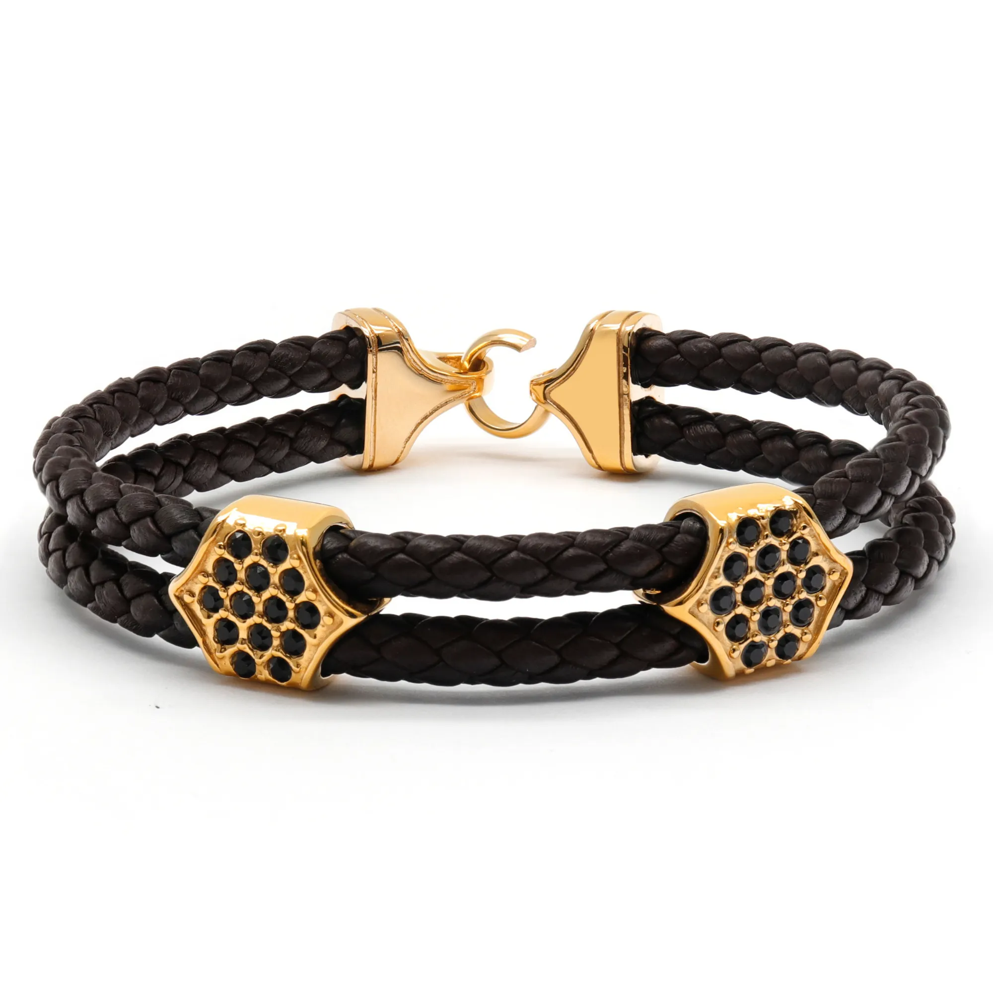 Brown Leather Bracelet with Zircon Diamond