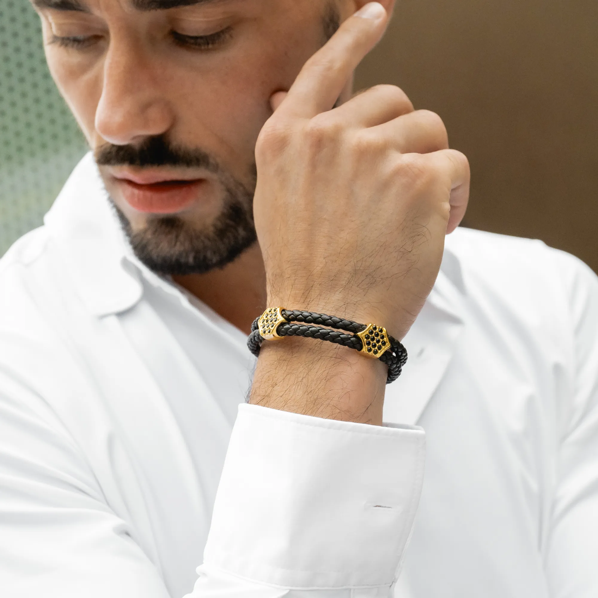 Brown Leather Bracelet with Zircon Diamond