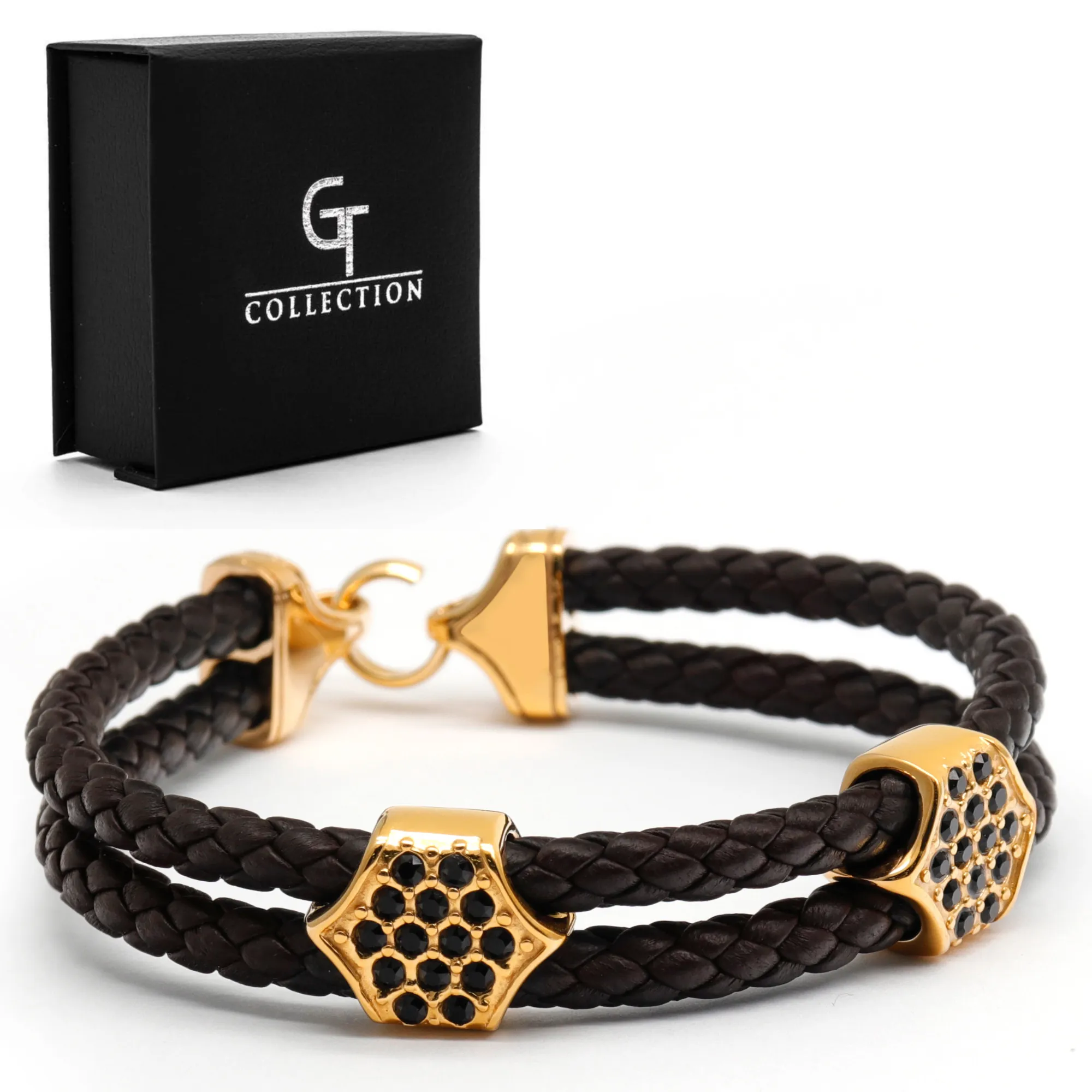 Brown Leather Bracelet with Zircon Diamond
