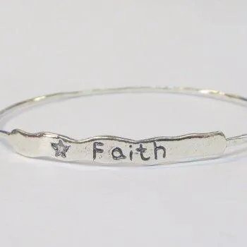 Chic Stylish Faith Bangle  Israeli sterling silver bracelet  Boho jewelry.