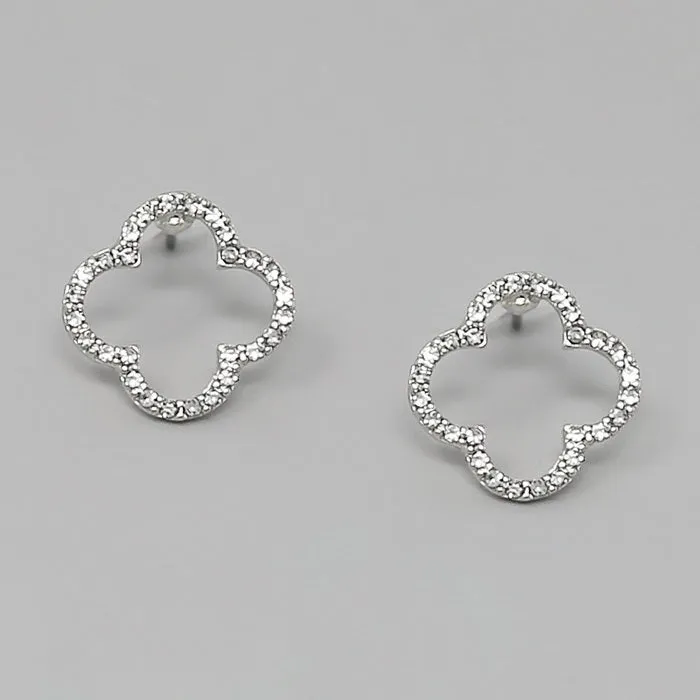 Clover Shape Rhinestone Pave Stud Earrings