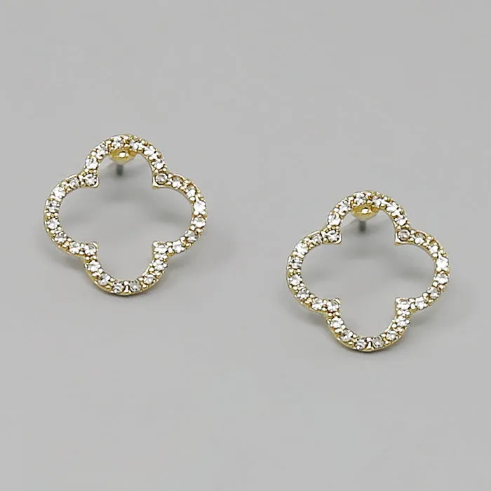 Clover Shape Rhinestone Pave Stud Earrings