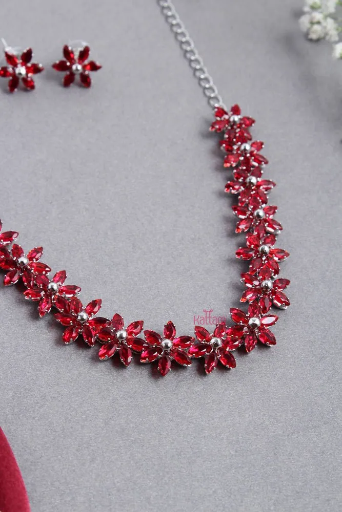 Contemporary Red Floral Choker
