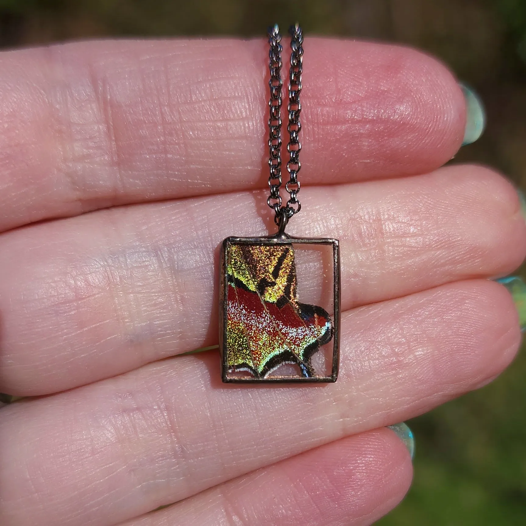 Crowned Hairstreak Butterfly Portrait Necklace