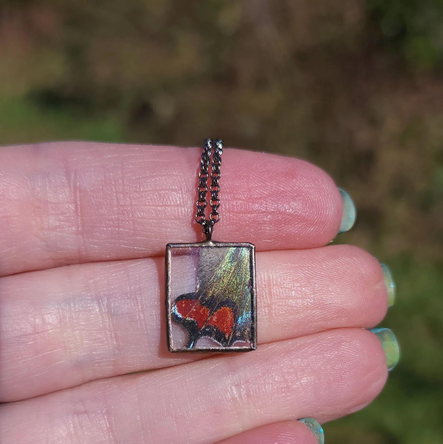 Crowned Hairstreak Butterfly Portrait Necklace