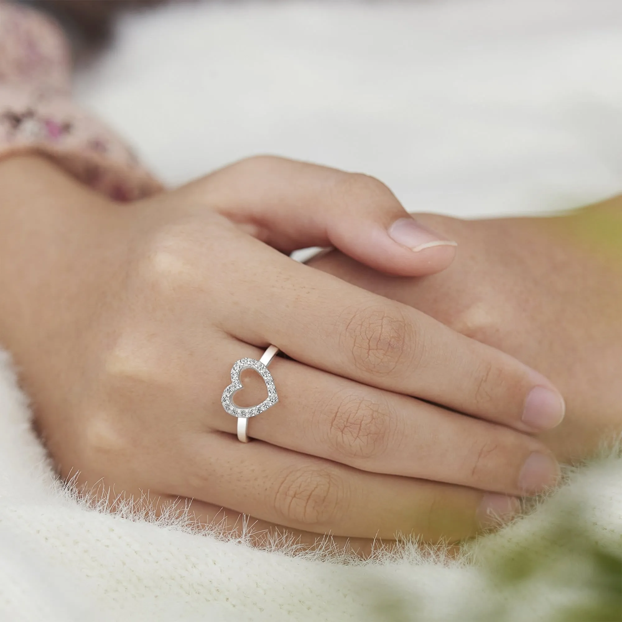CZ Open Heart Rings Sterling Silver