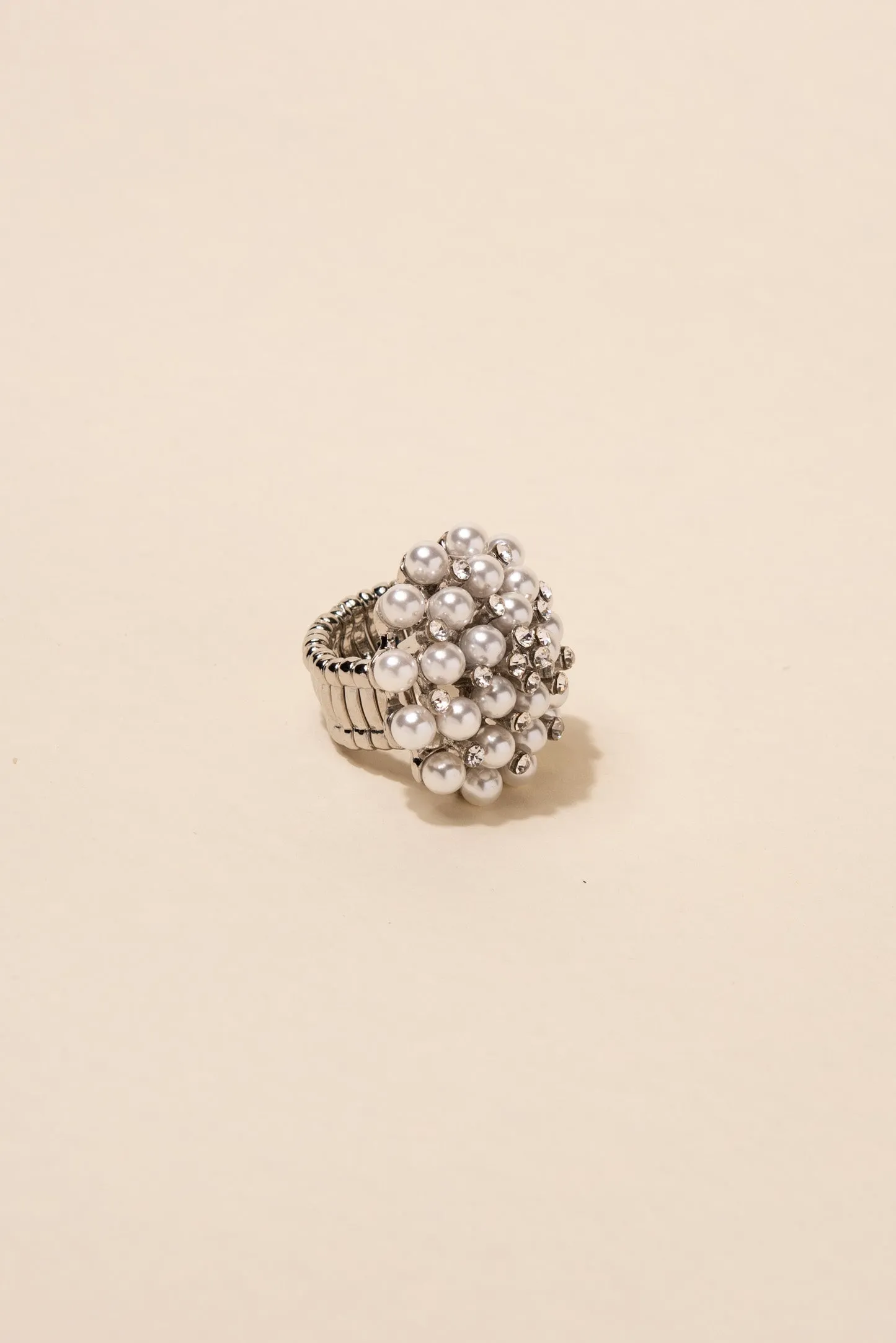 Dorothy Pearl & Rhinestone Round Stretch Ring