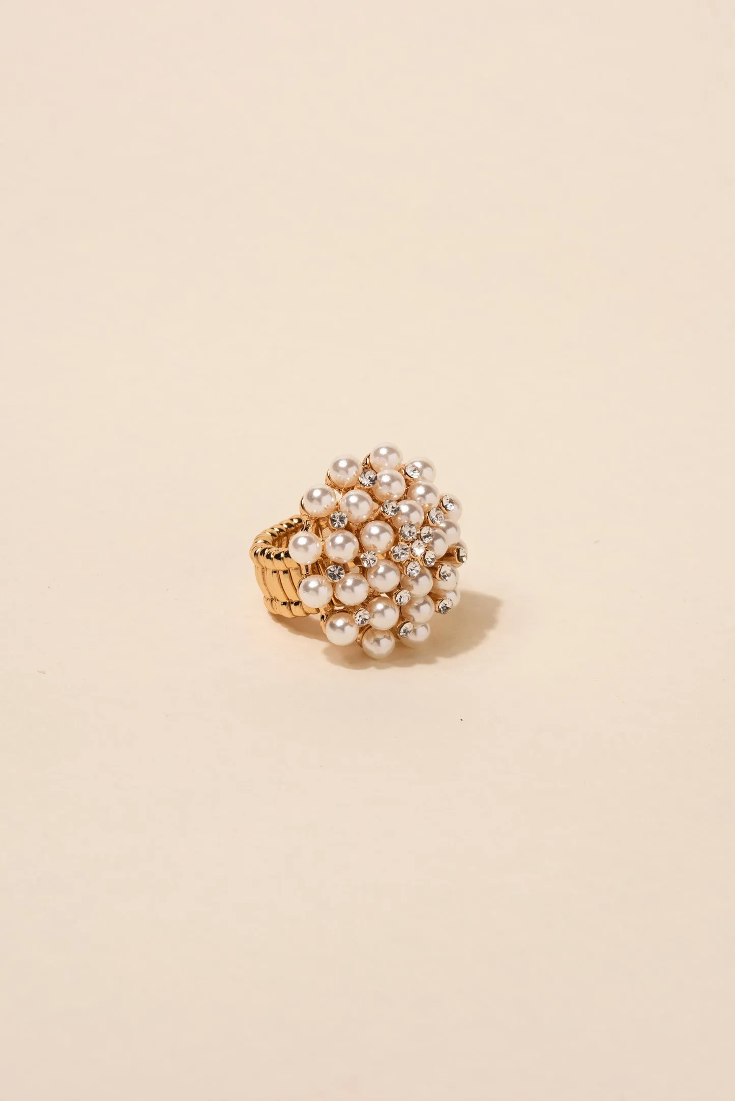 Dorothy Pearl & Rhinestone Round Stretch Ring