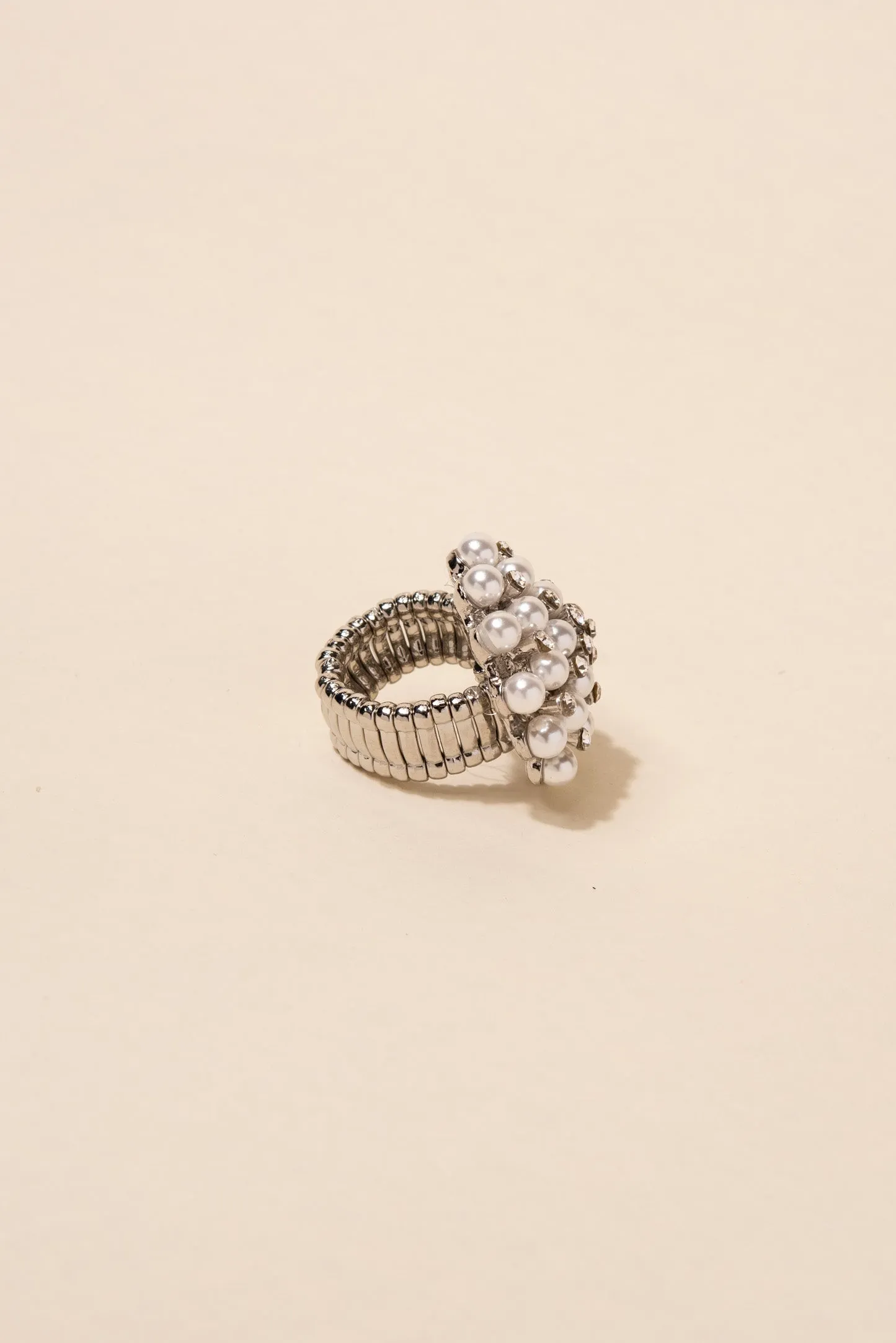 Dorothy Pearl & Rhinestone Round Stretch Ring