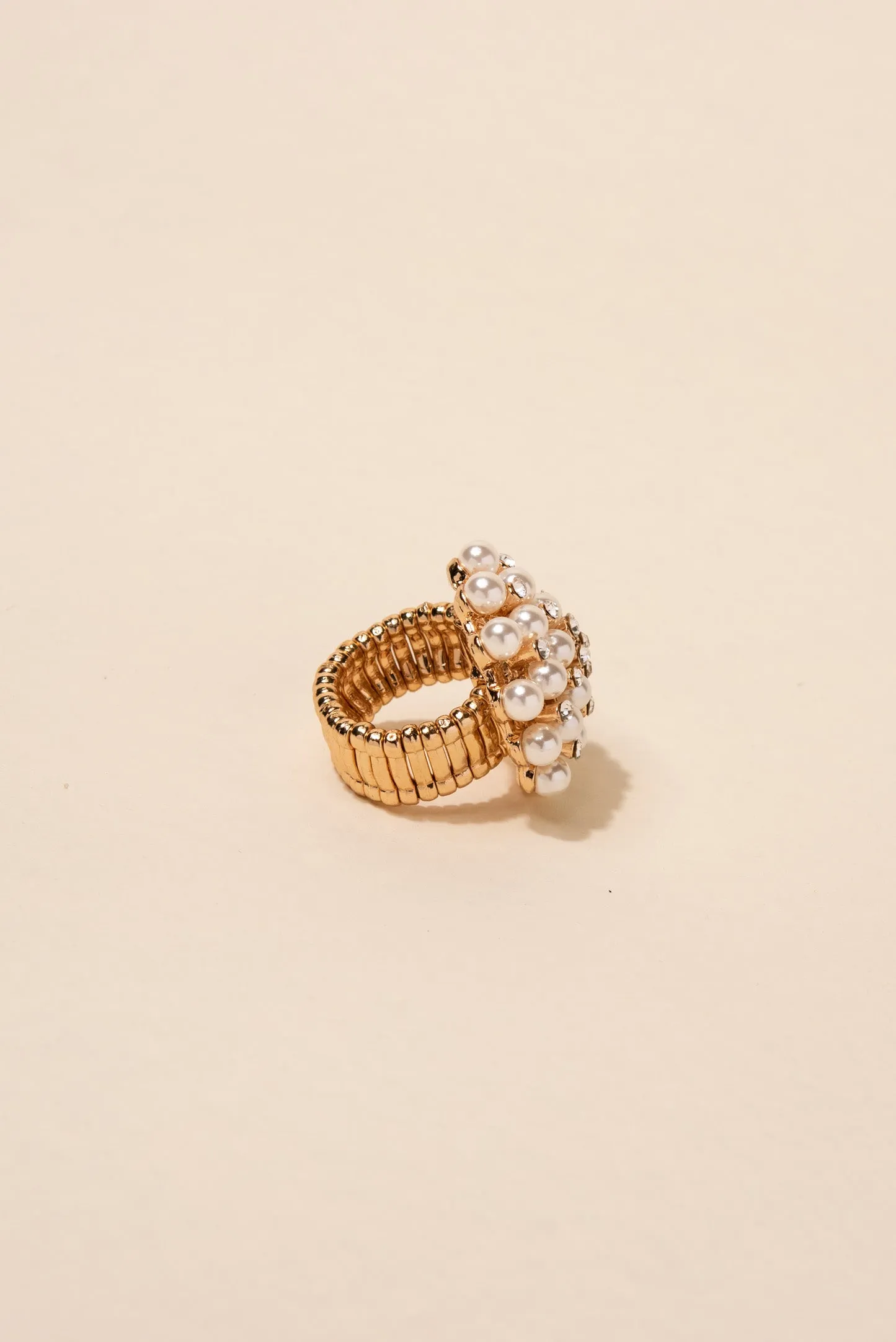 Dorothy Pearl & Rhinestone Round Stretch Ring