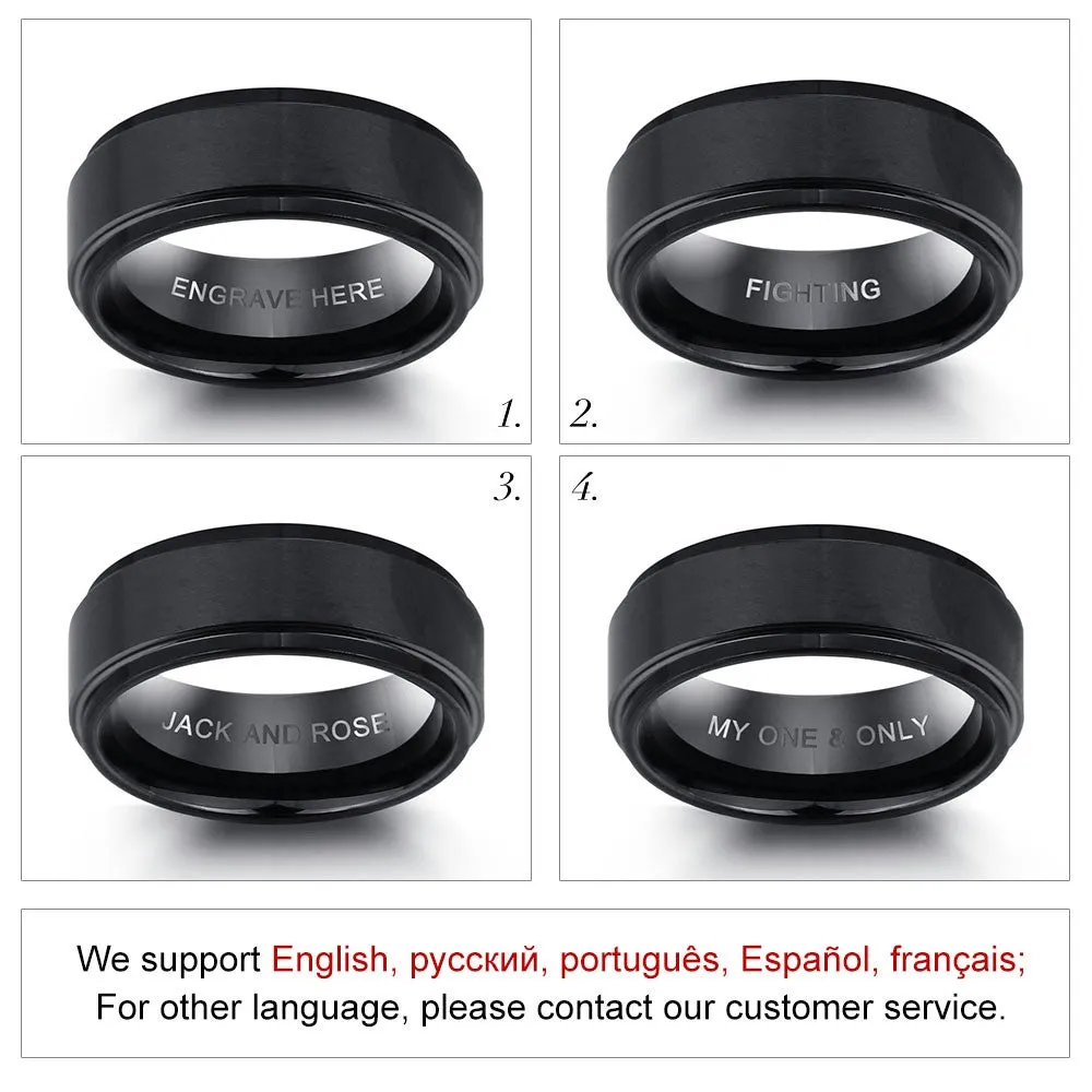 Engrave Name Rings for Men Black Stainless Steel Ring Fashion Male Jewelry Gift for Husbands