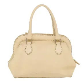 FENDI Celeria Hand Bag Leather Beige Auth rd4791