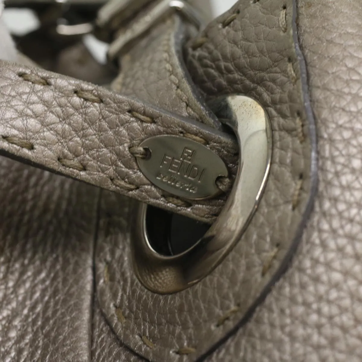 FENDI Celeria Tote Bag Leather Silver  ar8876