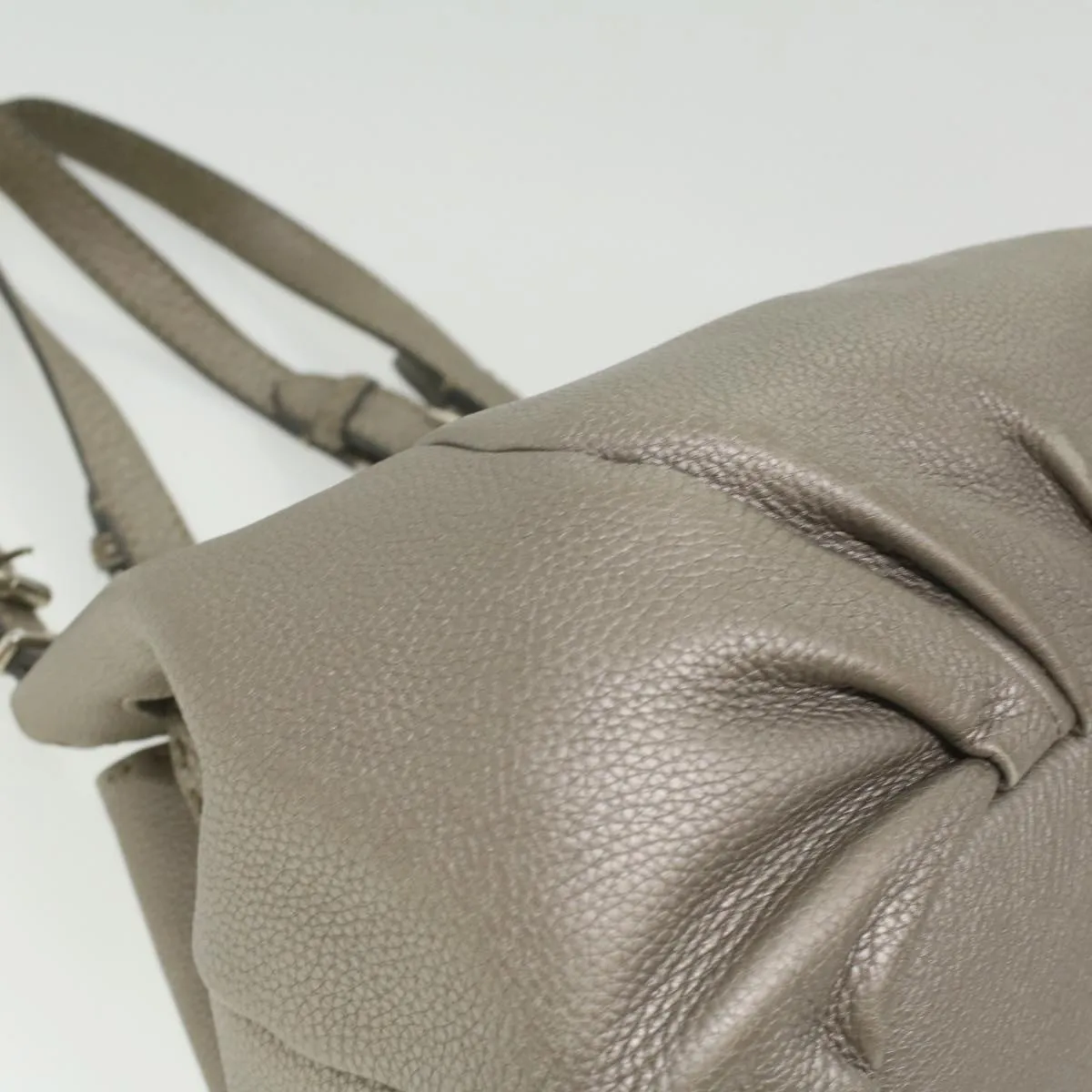 FENDI Celeria Tote Bag Leather Silver  ar8876