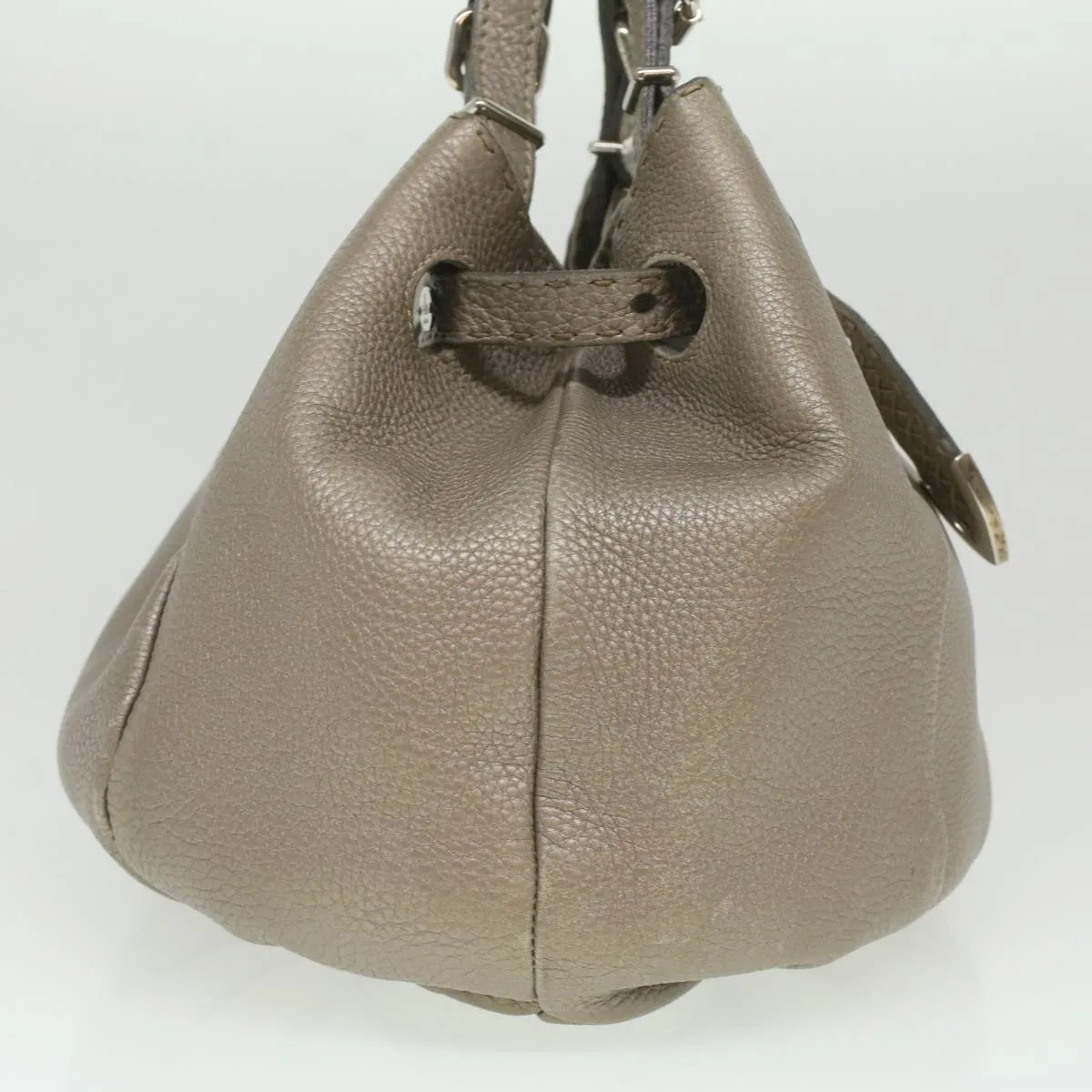 FENDI Celeria Tote Bag Leather Silver  ar8876