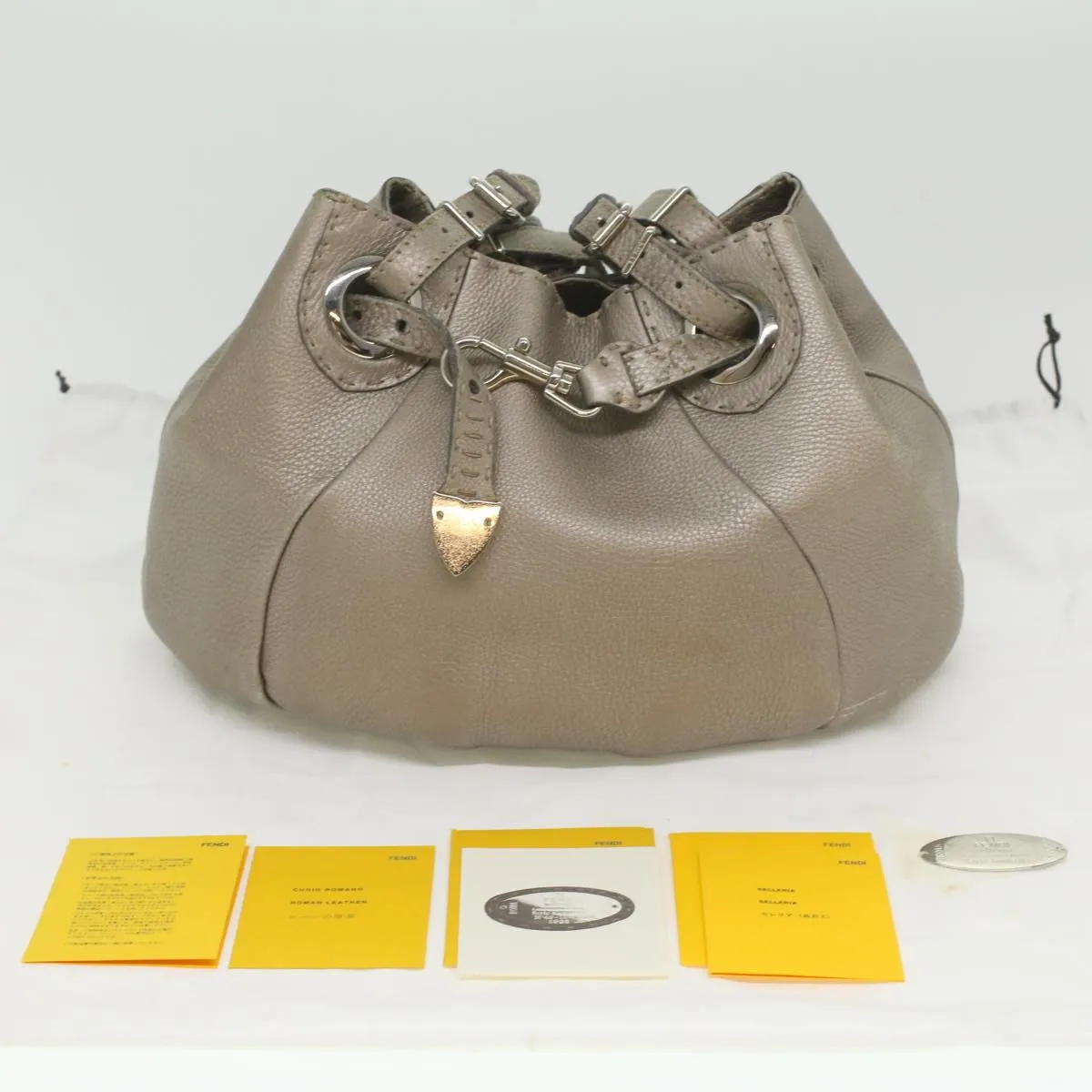 FENDI Celeria Tote Bag Leather Silver  ar8876
