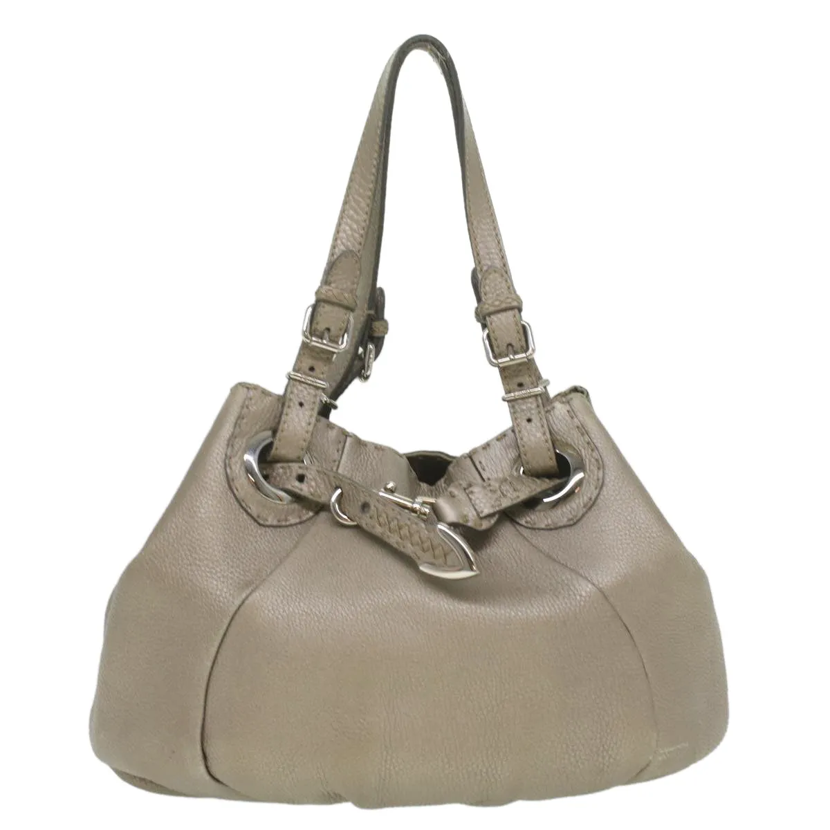 FENDI Celeria Tote Bag Leather Silver  ar8876