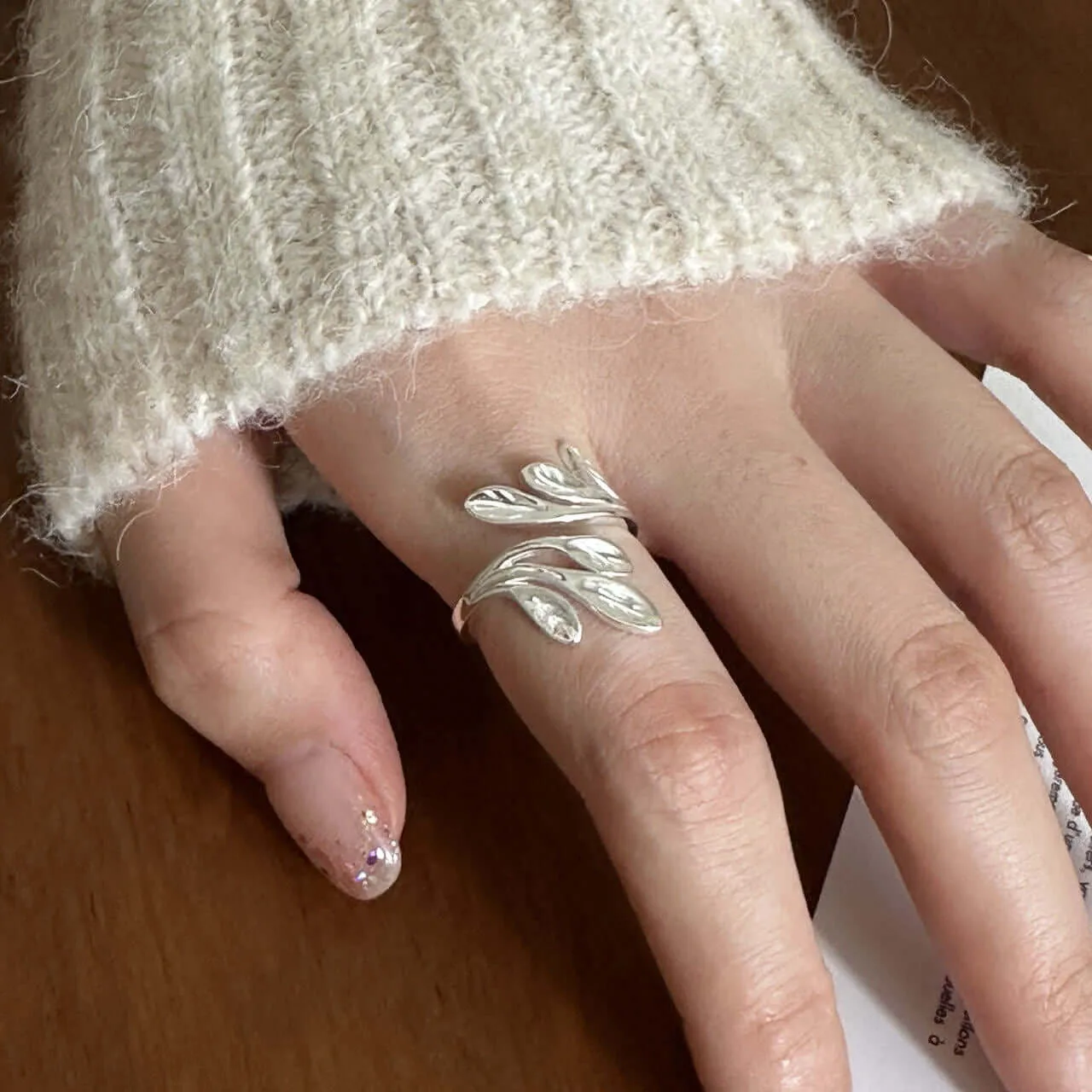 French Vintage Leaf Adjustable Plain Ring