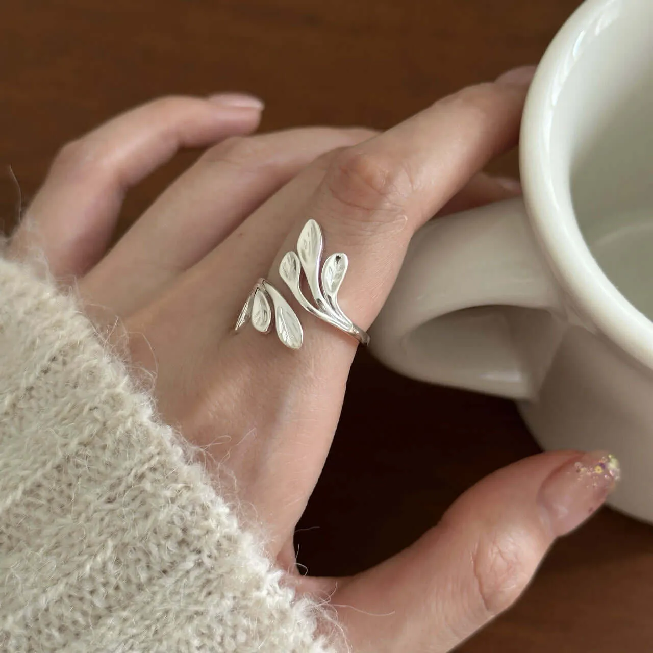 French Vintage Leaf Adjustable Plain Ring