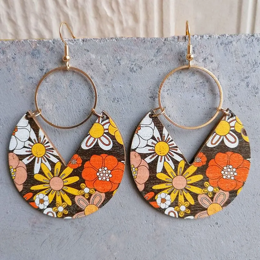 Geometric Pattern Colorful Stripe Blooming Flower Earrings