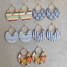Geometric Pattern Colorful Stripe Blooming Flower Earrings