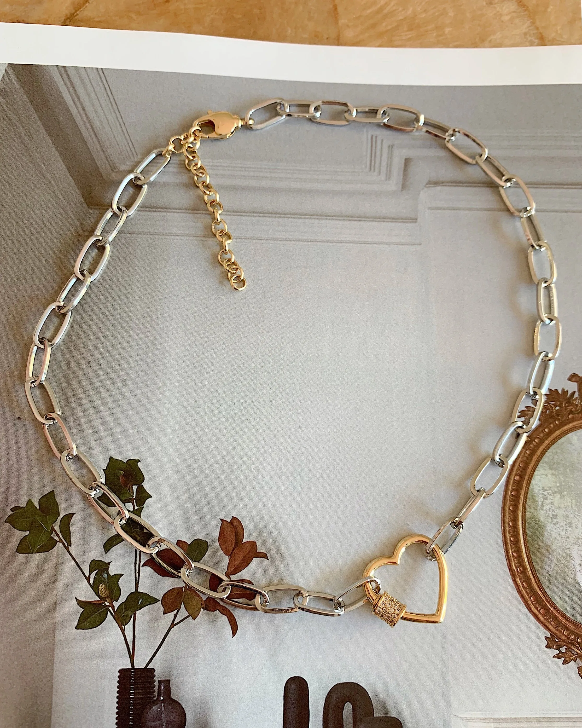 Heart Brooch Link Choker