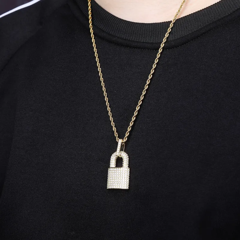 Iced Out Lock Pendant - Gold