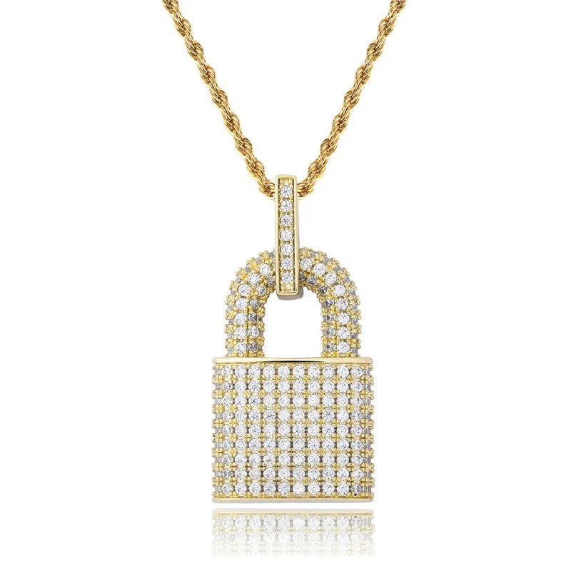 Iced Out Lock Pendant - Gold