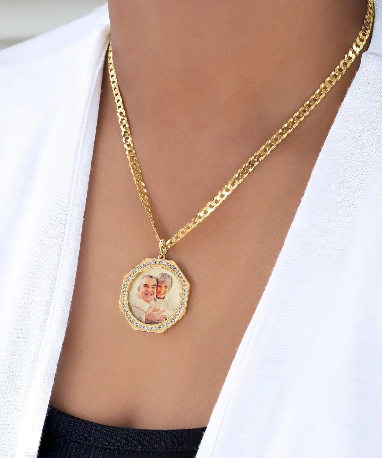 Iced Out Round Photo Pendant