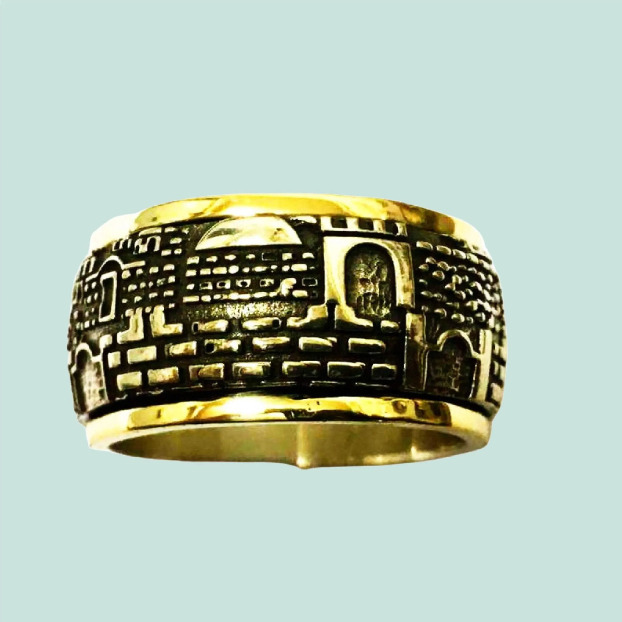Jerusalem Sterling Silver Gold Spinner Ring Size Selectable Jewish rings