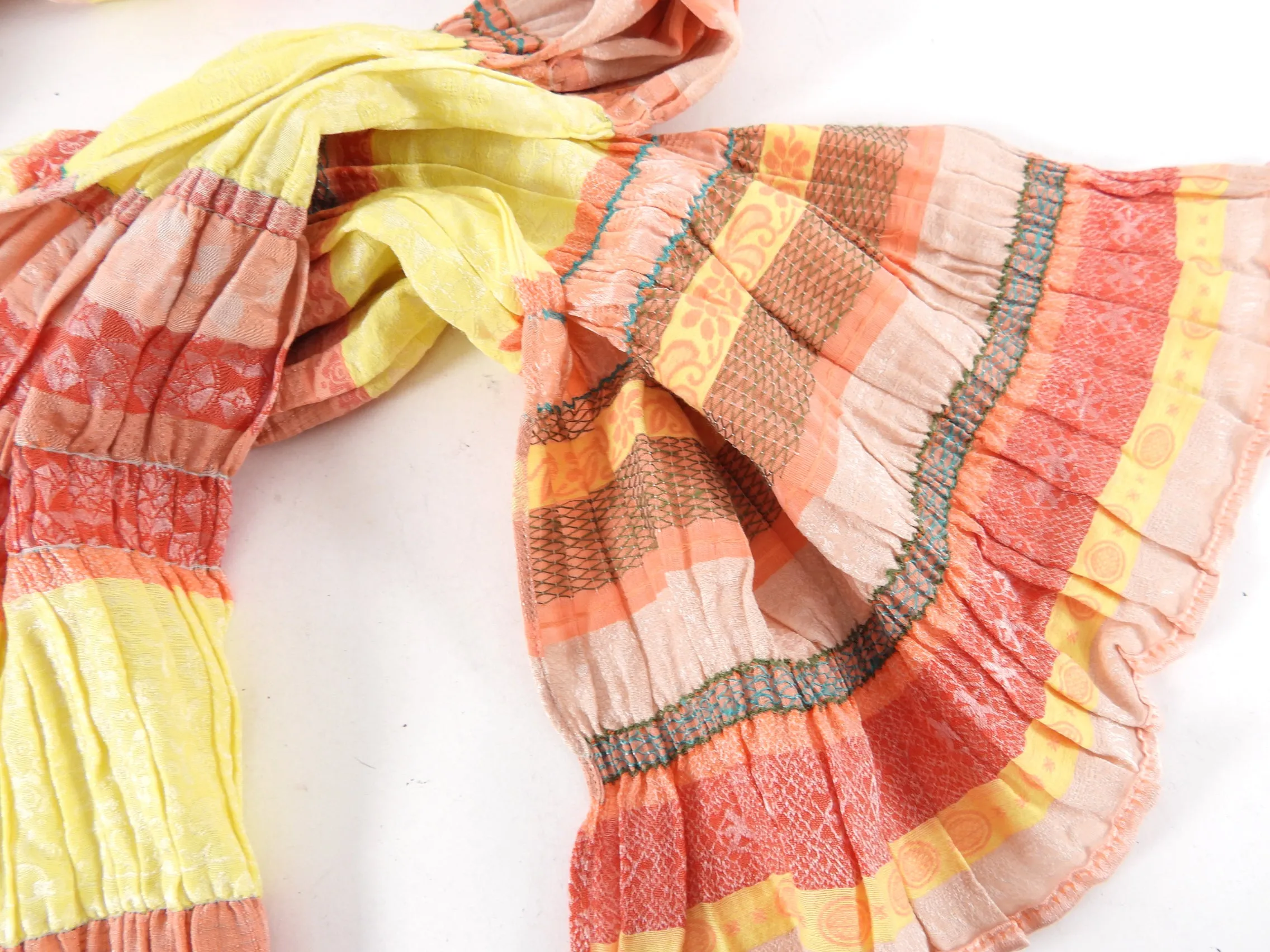 Kenzo Vintage Red Yellow Orange Pleat Stripe Long Scarf