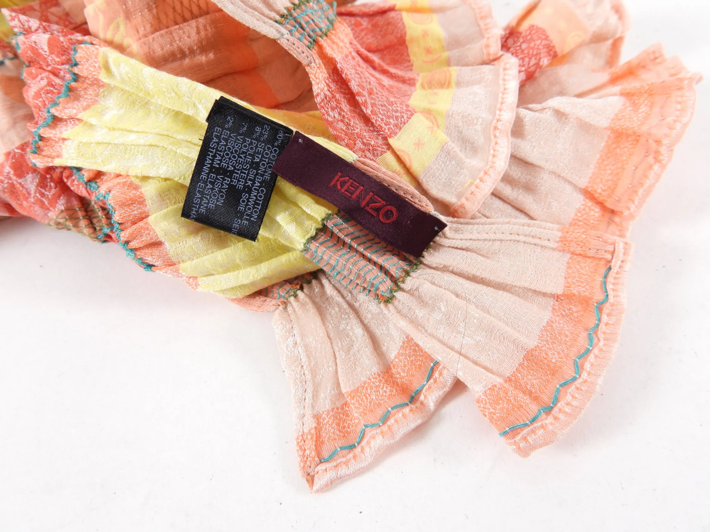 Kenzo Vintage Red Yellow Orange Pleat Stripe Long Scarf