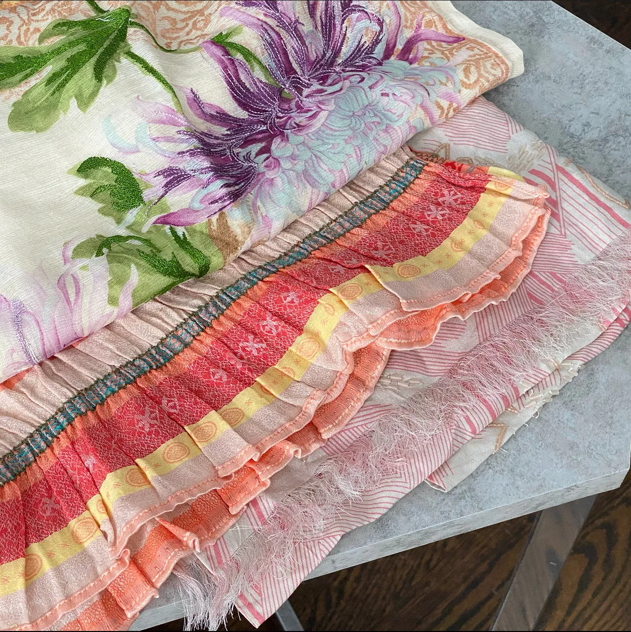 Kenzo Vintage Red Yellow Orange Pleat Stripe Long Scarf