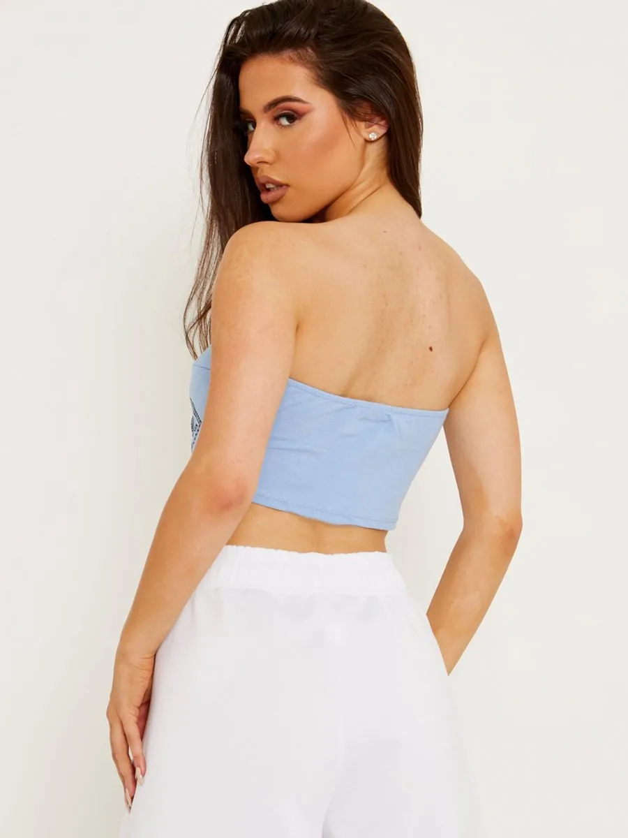 Lina Bandana Scarf Print Crop Top In Blue