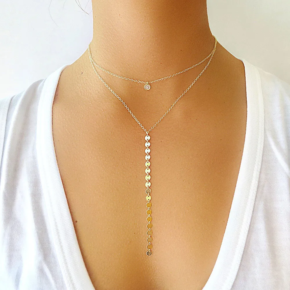 Long Coin Lariat Necklace
