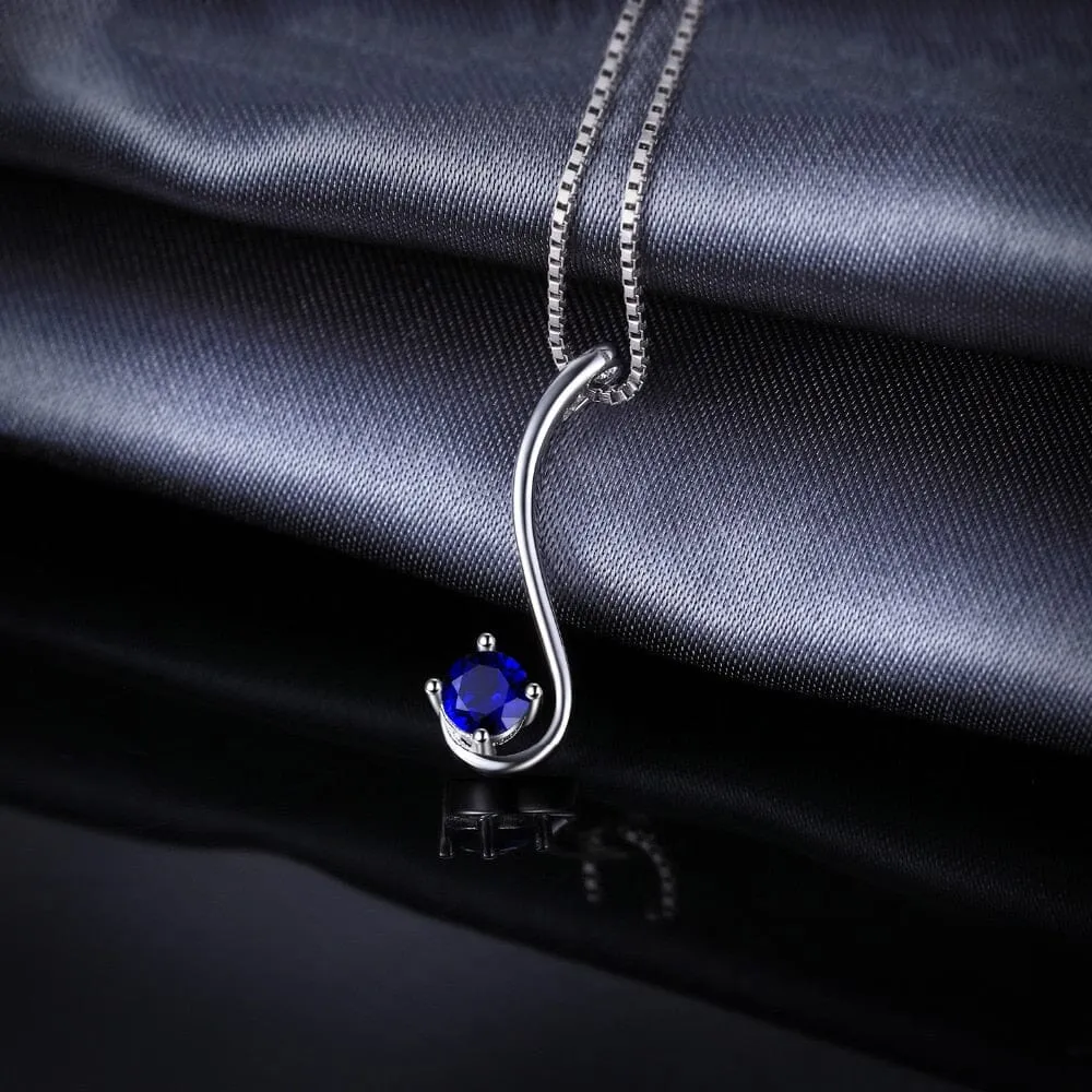 Luxurious Curve Design Created Sapphire Pendant Necklace (No Chain) - 925 Sterling Silver