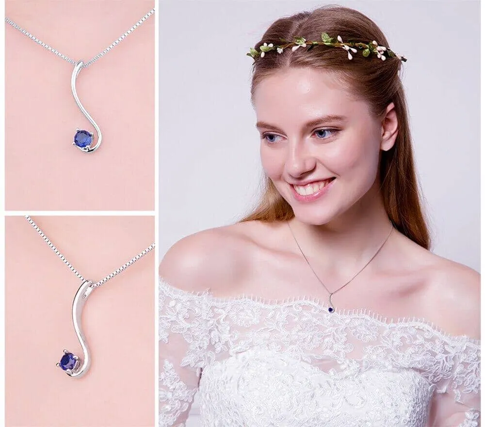 Luxurious Curve Design Created Sapphire Pendant Necklace (No Chain) - 925 Sterling Silver