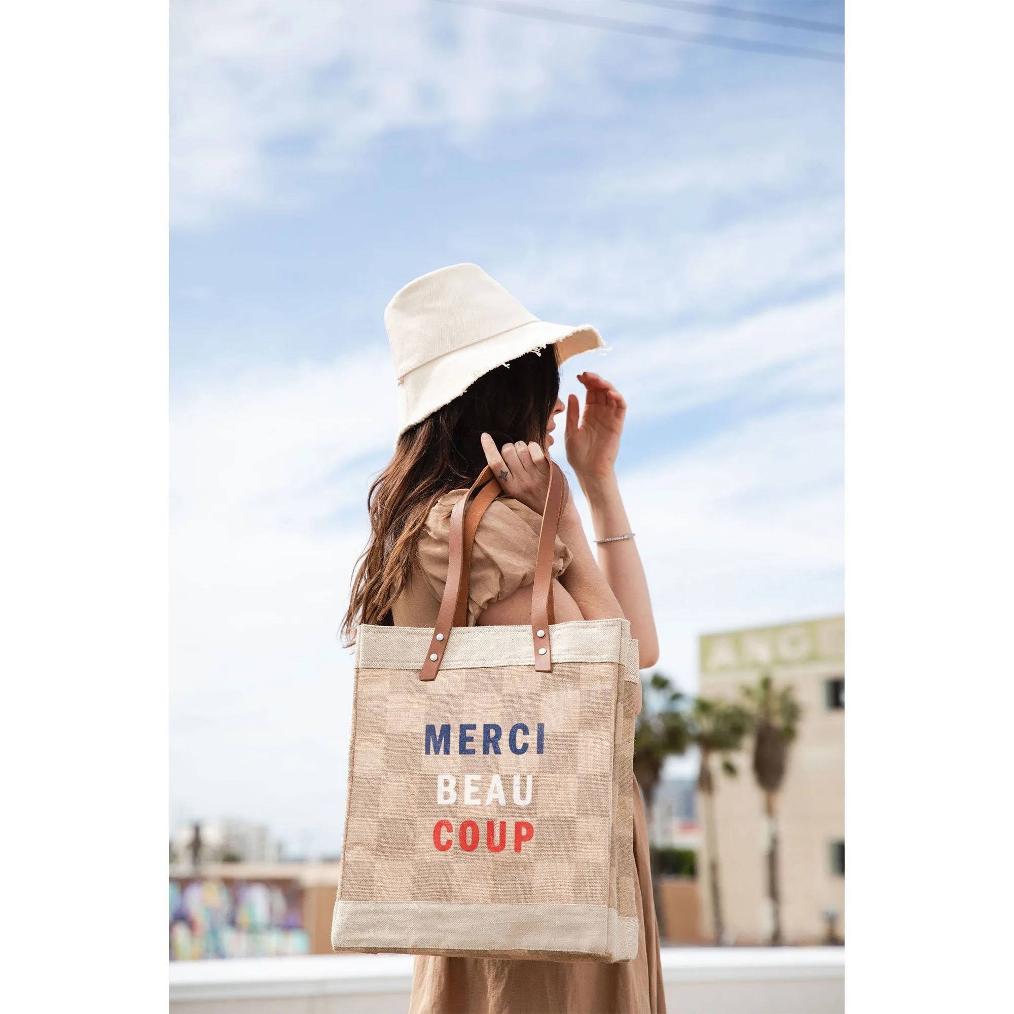 Market Tote in Checker for Clare V. “Merci Beau Coup”