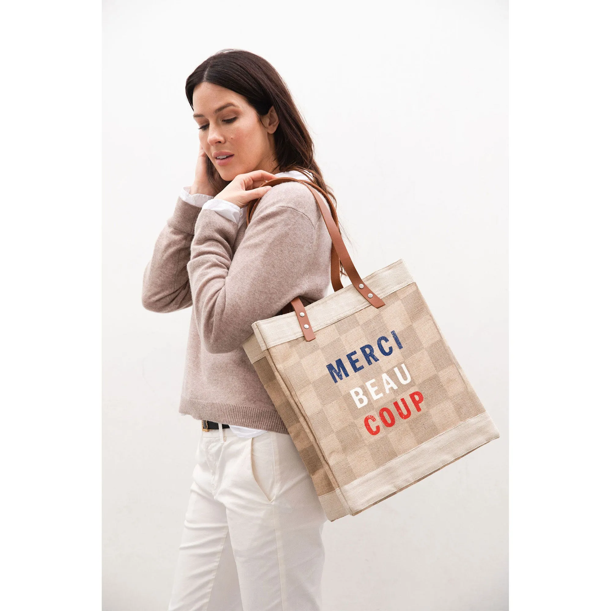 Market Tote in Checker for Clare V. “Merci Beau Coup”