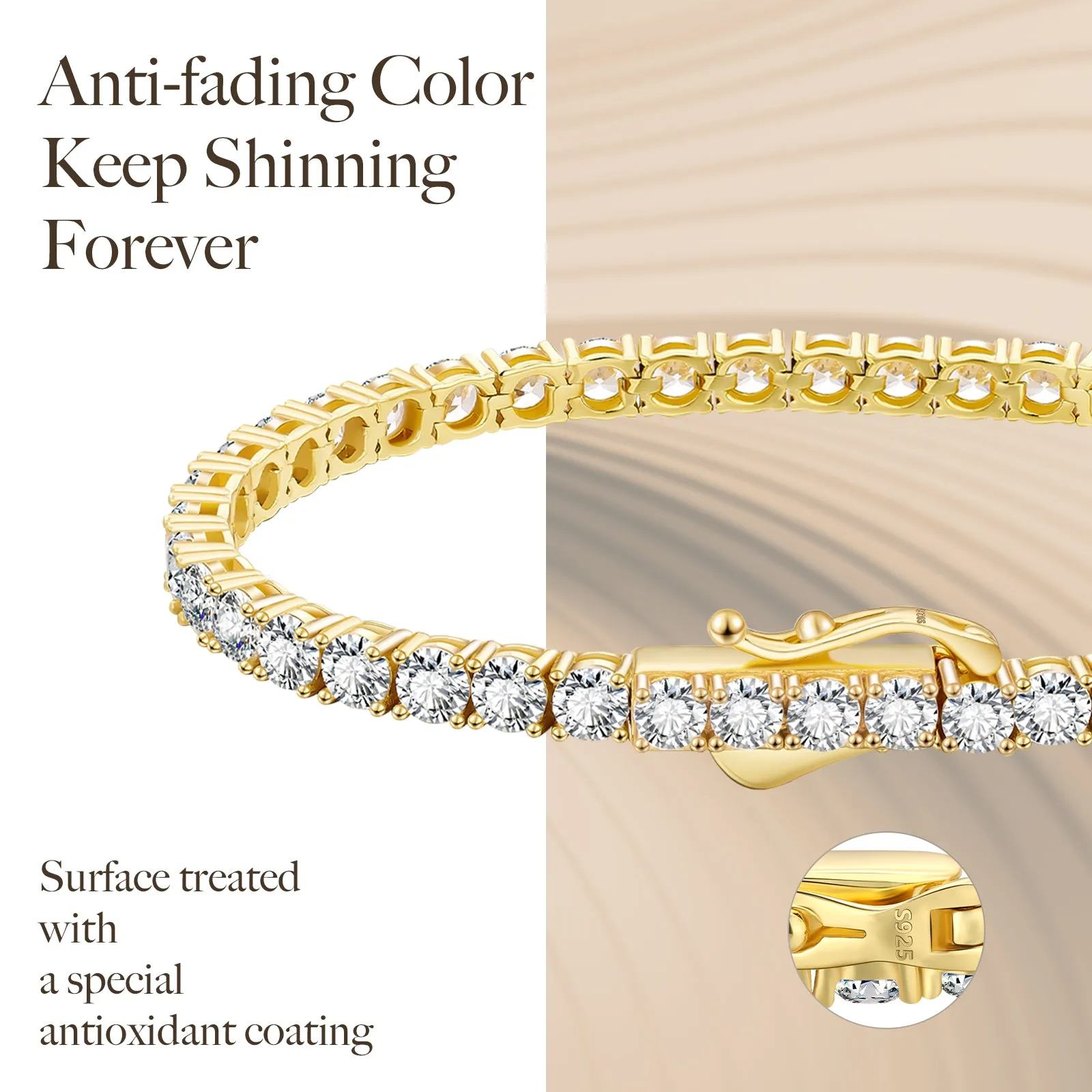 【NEW】4mm 925 Sterling Silver CZ Diamond Tennis Bracelet KRKC