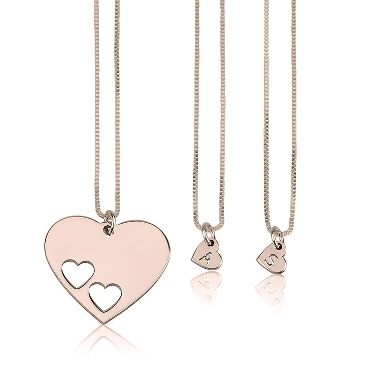 Personalised Gold Plated or Rose Gold Plated Floating Hearts Initial Necklaces Set