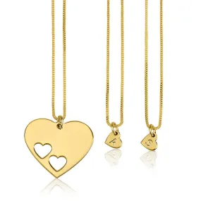 Personalised Gold Plated or Rose Gold Plated Floating Hearts Initial Necklaces Set