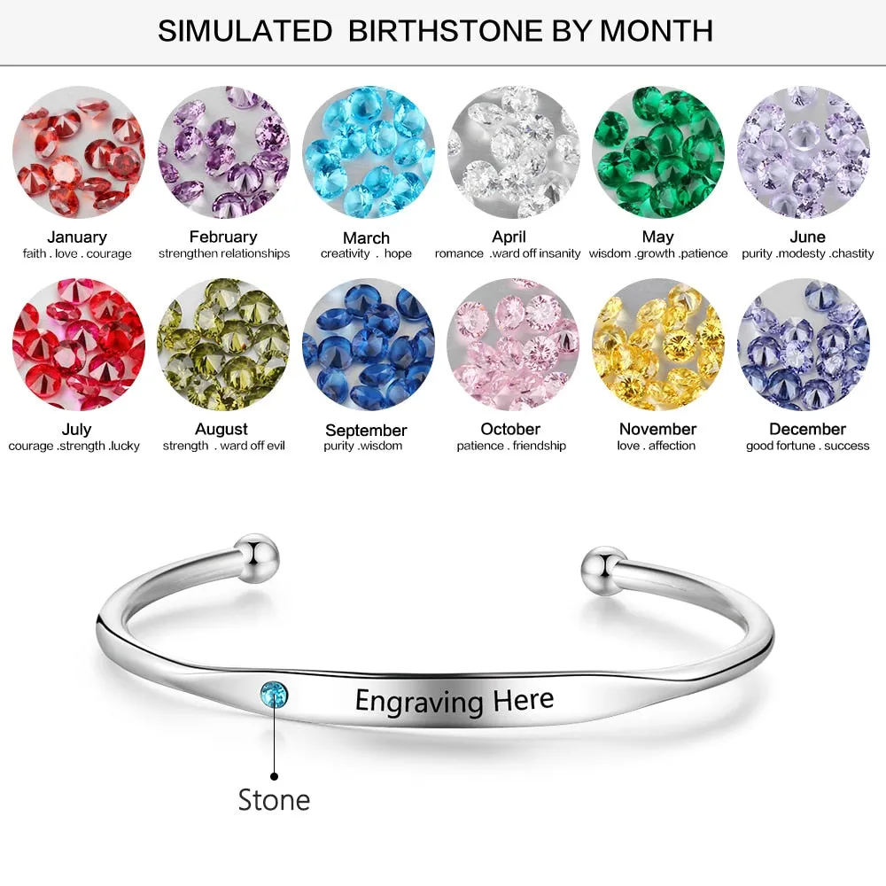 Personalized Engraved Name Bracelets for Women Custom Birthstone ID Bracelets Bangles Stainless Steel Jewelry