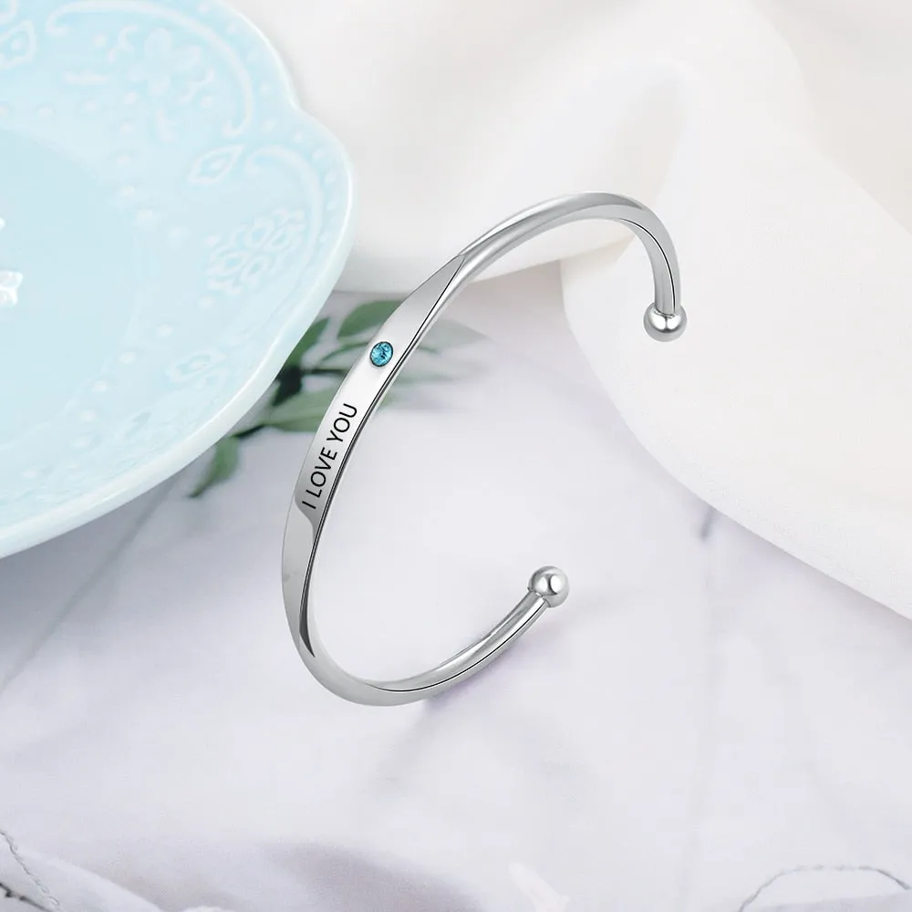 Personalized Engraved Name Bracelets for Women Custom Birthstone ID Bracelets Bangles Stainless Steel Jewelry
