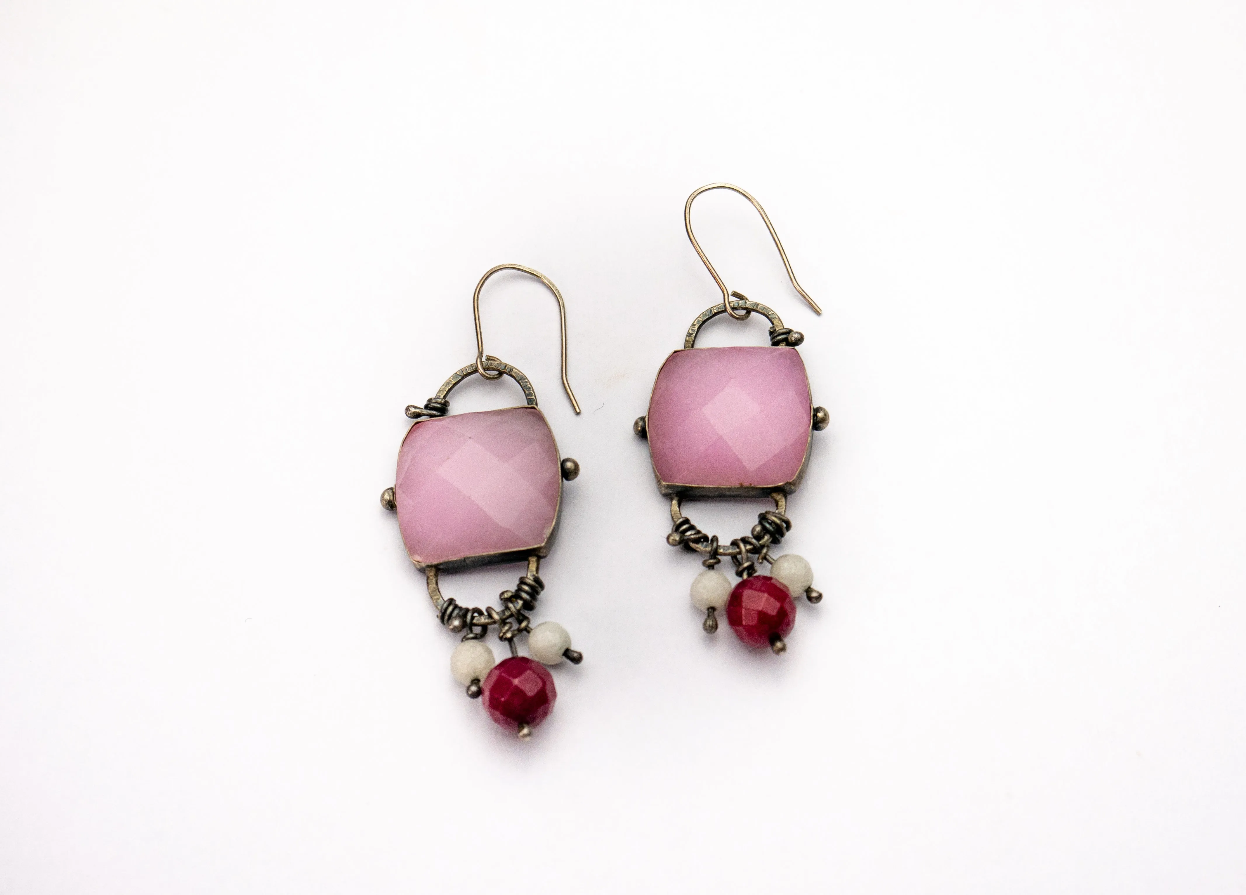 Pink Jade sterling silver - Dangle Earrings