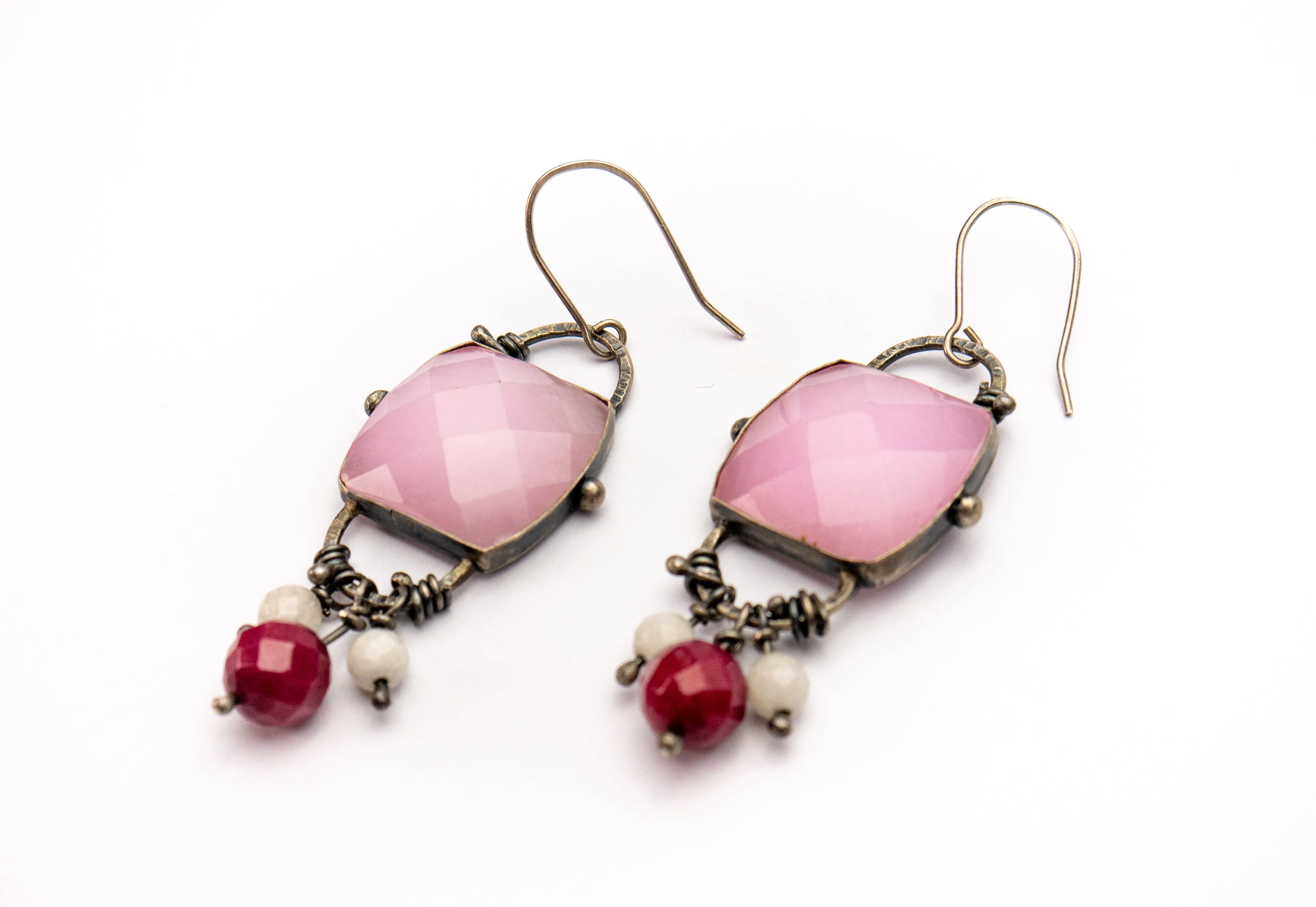 Pink Jade sterling silver - Dangle Earrings