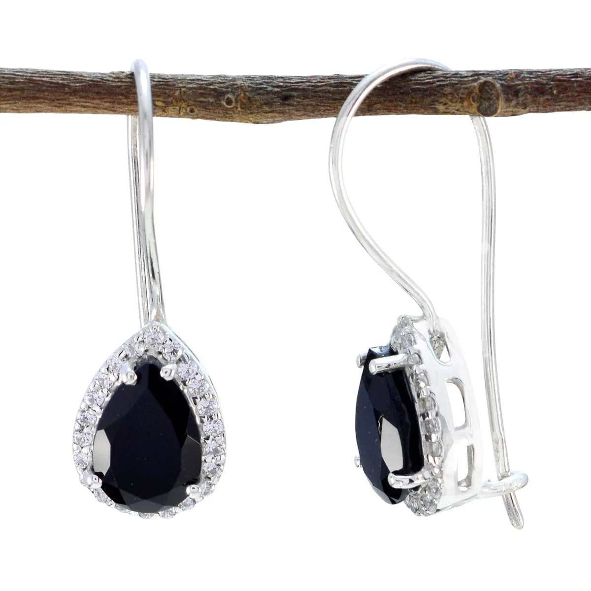 Riyo Arresting 925 Sterling Silver Earring For Damsel Black Onyx Earring Bezel Setting Black Earring Dangle Earring